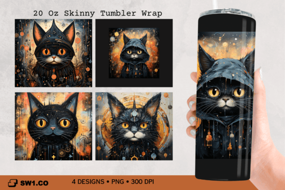 Black Cat Wizard Tumbler Sublimation PNG