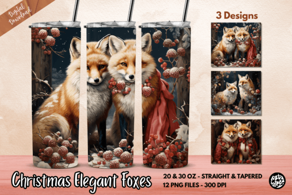 Christmas Elegant Foxes Tumbler Wrap