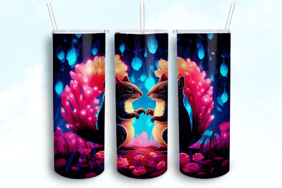 Colorful Neon Flower Squirrels 20 Tumbler