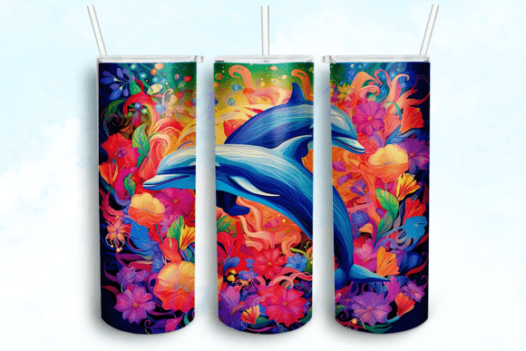 Dolphins 20 Oz Skinny Tumbler PNG