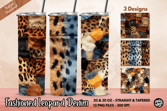 Fashioned Leopard Denim Tumbler Wrap