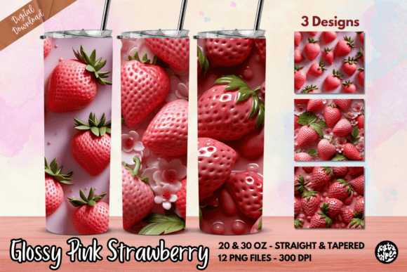 Glossy Pink Strawberry Tumbler Wrap