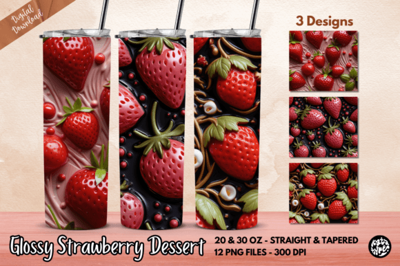 Glossy Strawberry Dessert Tumbler Wrap