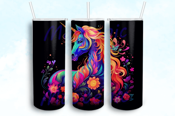 Glowing Neon Floral Unicorn 20 Tumbler