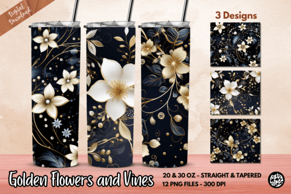 Golden Flowers and Vines Tumbler Wrap