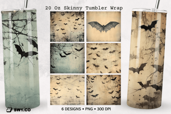 Halloween Vintage Bat Tumbler Wrap PNG
