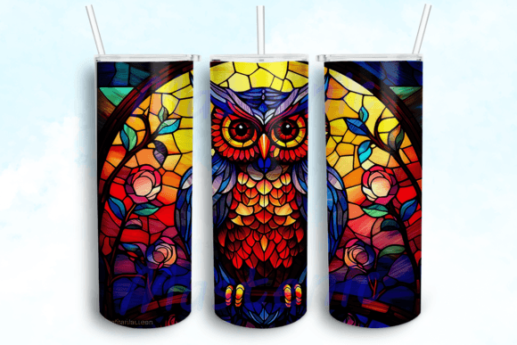 Owl Stained Glass Tumbler PNG