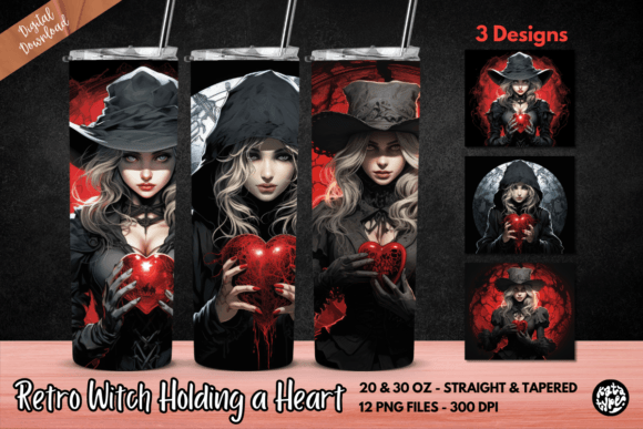 Retro Witch Holding a Heart Tumbler Wrap