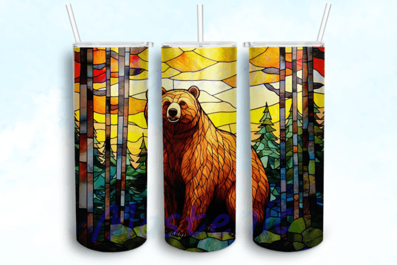 Stained Glass Bear 20 Oz Skinny Tumbler