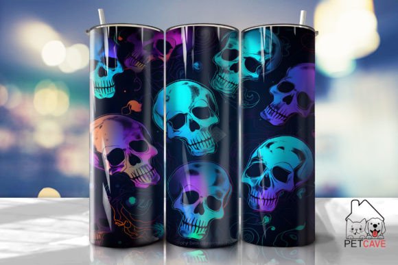 Vibrant Neon Skulls Tumbler Wrap