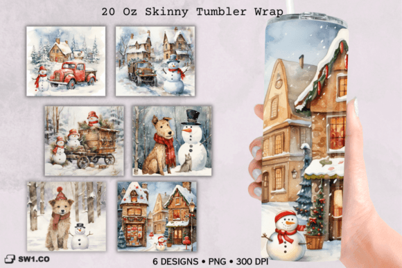 Vintage Christmas Scene Tumbler Wrap PNG