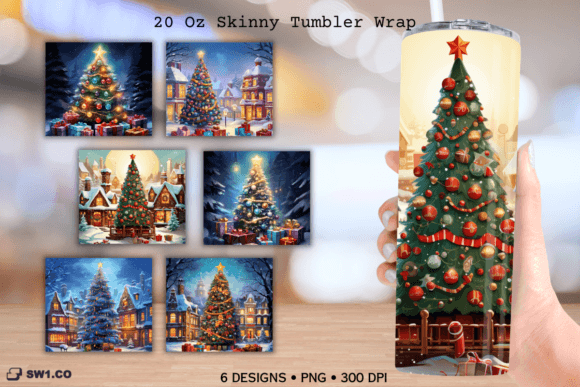 Vintage Christmas Tree Tumbler Wrap PNG