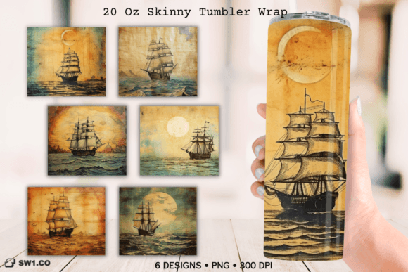 Vintage Ship Tumbler Sublimation Wrap