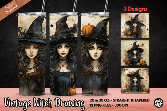 Vintage Witch Drawing Tumbler Wrap