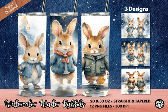 Watercolor Winter Rabbits Tumbler Wrap