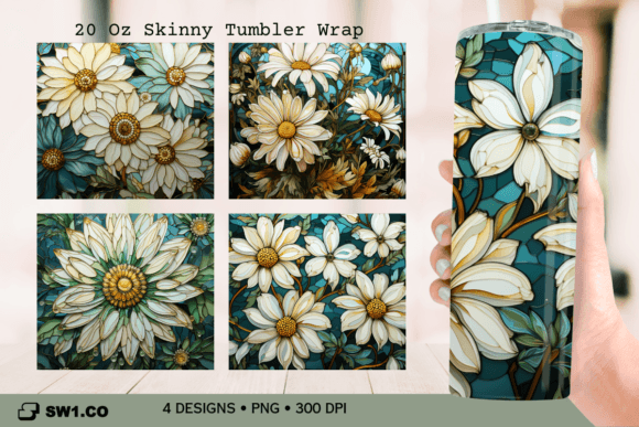 White Flower Tumbler Sublimation Wrap
